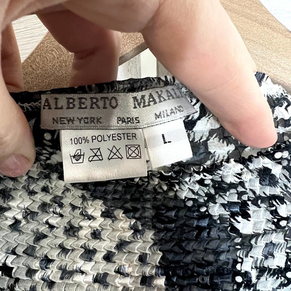 ALBERTO MAKALI Women's Crinkle Sequin Leopard Animal Print Top Blous Black White - Picture 9 of 15